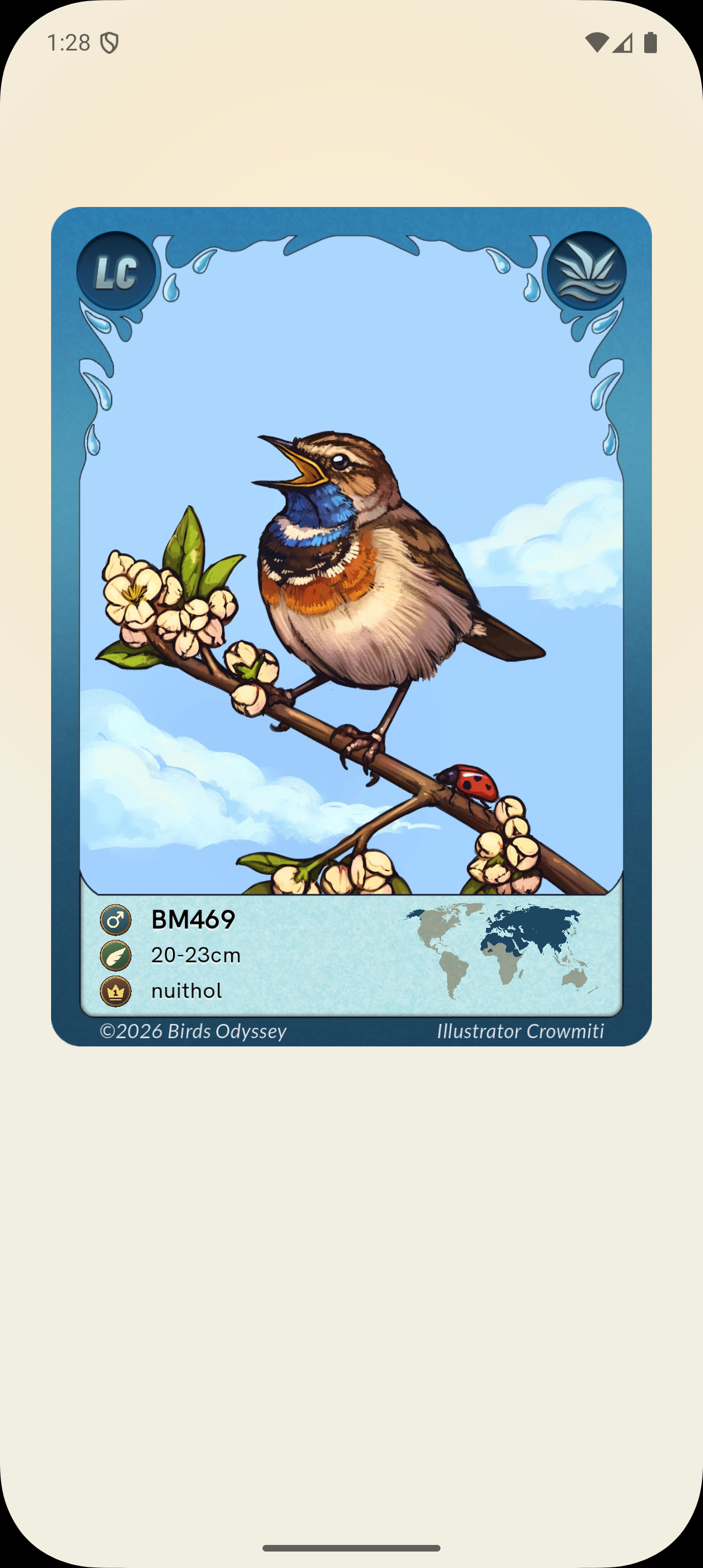 Bluethroat card from the current Birdey app