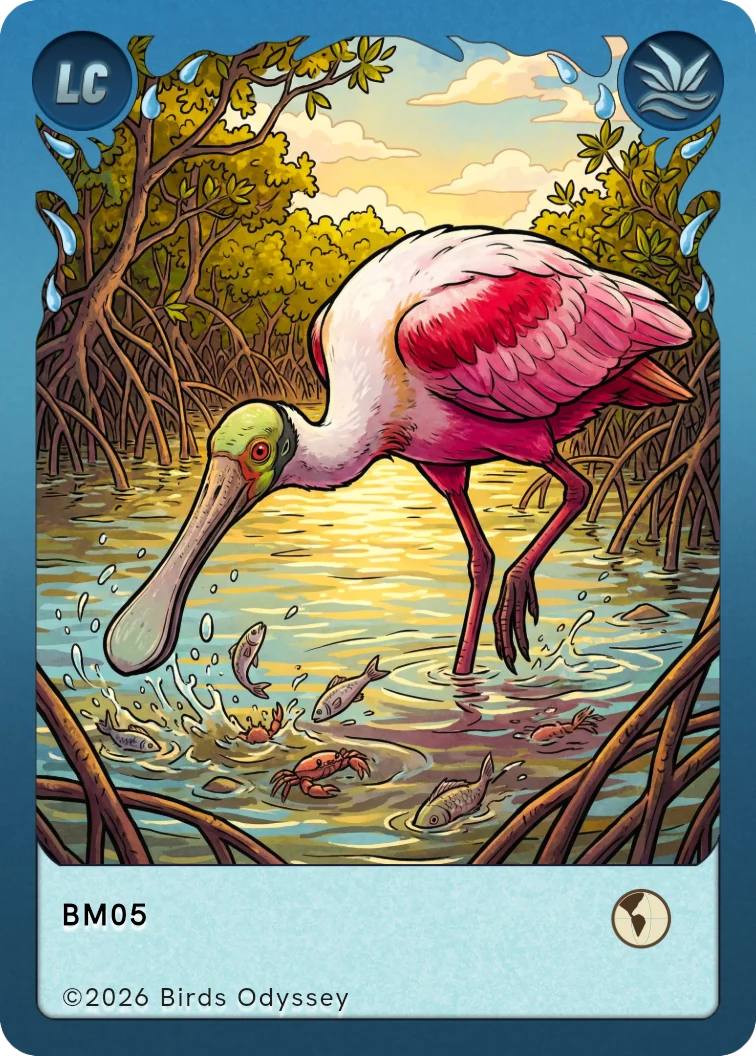 Carta collezionabile di Roseate Spoonbill in Birdey