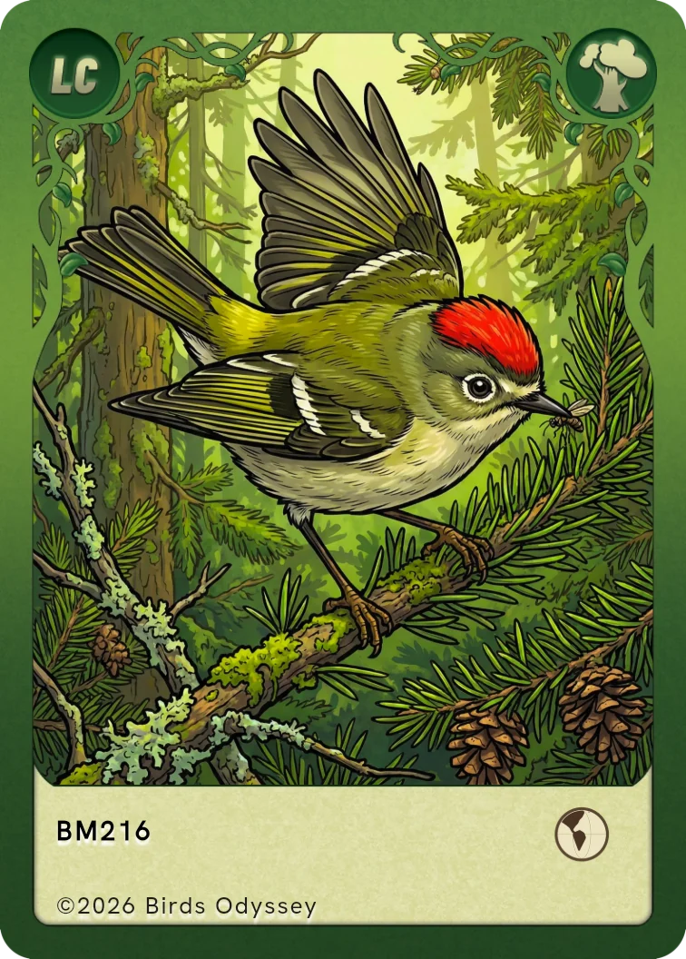 Carta collezionabile di Ruby-crowned Kinglet in Birdey